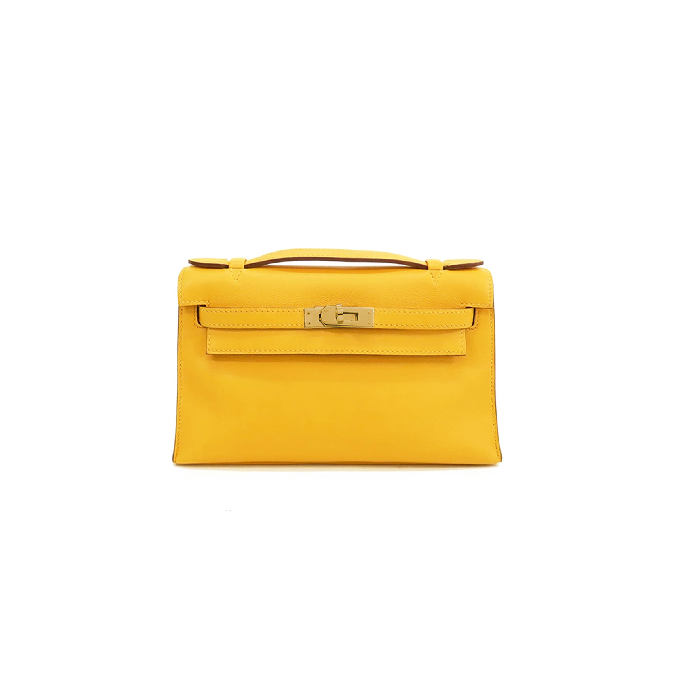 HERMÈS KELLY POCHETTE JAUNE D’ SWIFT GOLD HARDWARE (22*14*7cm) 